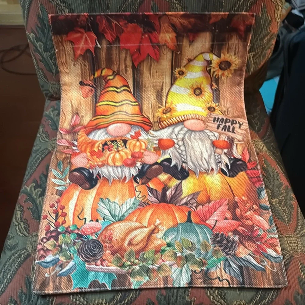 Charming Fall Harvest Gnomes & Pumpkin Flag